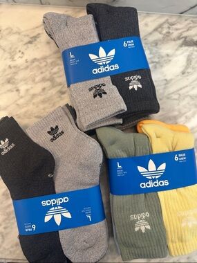 adidas Men's Crew Socks Pack - Gray, Dark Gray, Olive, Yellow